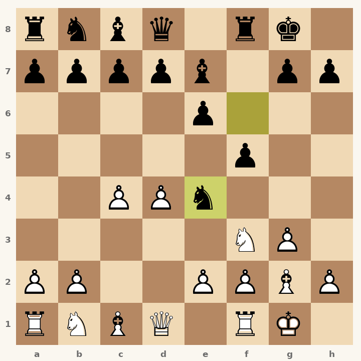 Chess diagram: Dutch Defense: Alekhine Variation after 6…Ne4