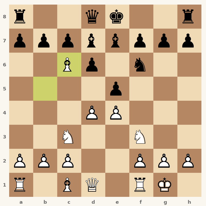 Chess diagram: Ruy Lopez: Berlin Defense, Closed Showalter Variation after 7. Bxc6