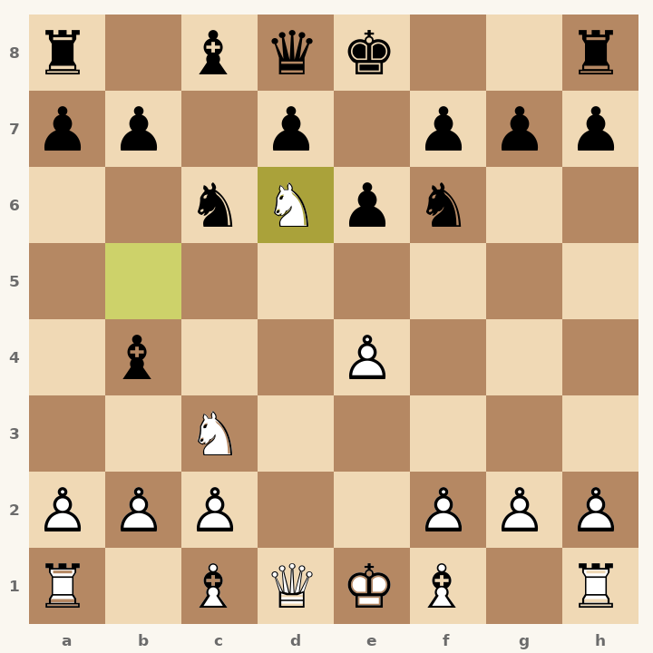 Chess diagram: Sicilian Defense: Four Knights Variation, American Attack after 7. Nd6+